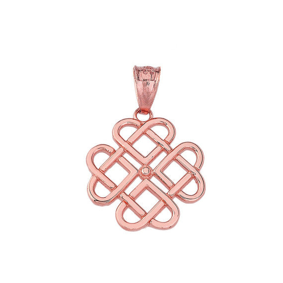 Gold Woven Celtic Hearts Pendant Necklace (Available in Yellow/Rose/White)