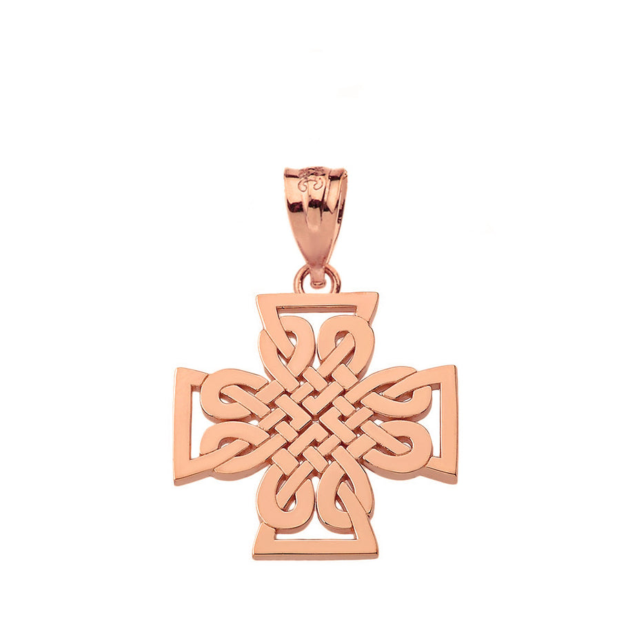 Gold Woven Celtic Cross Pendant Necklace (Available in Yellow/Rose/White Gold)