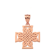 Gold Woven Celtic Cross Pendant Necklace (Available in Yellow/Rose/White Gold)