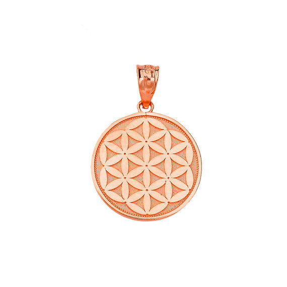 Gold Beaded Flower of Life Medallion Pendant Necklace (Available in Yellow/Rose/White Gold)