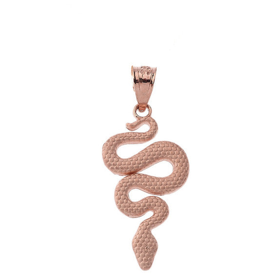 Textured Snake-Serpent Pendant Necklace in Gold (Available in Yellow/Rose/White Gold)