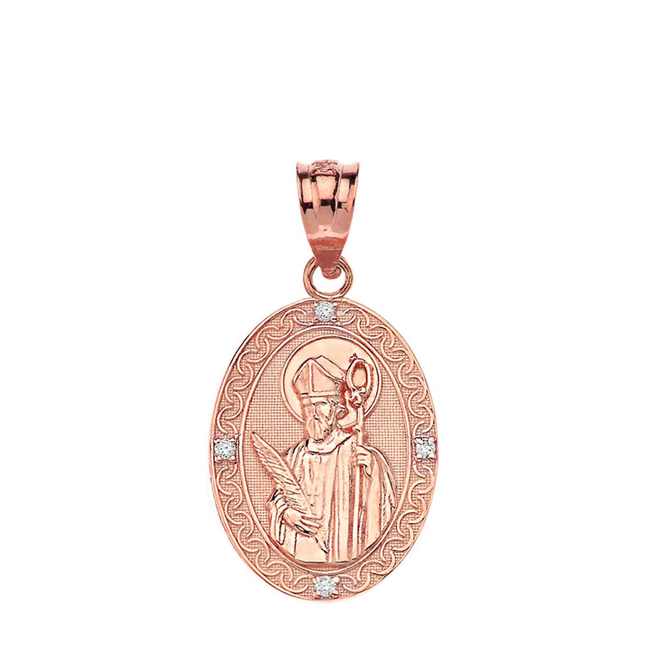 Engravable Diamond Saint Valentine Pray For Us Oval Pendant Necklace (1.04