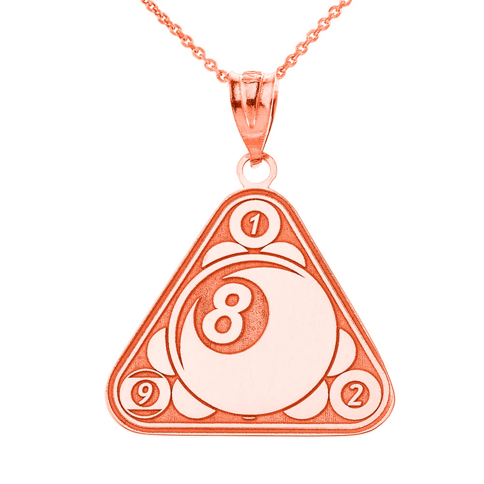 Gold Custom Engravable Eight Ball Pool Rack Billiards Pendant Necklace (Available in Yellow/Rose/White Gold)