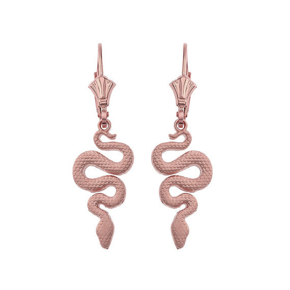 Textured Snake-Serpent Leverback Earrings (Available in Yellow/Rose/White Gold)