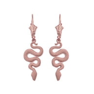 Textured Snake-Serpent Leverback Earrings (Available in Yellow/Rose/White Gold)