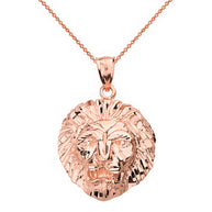 Diamond Cut Leo Zodiac Roaring Lion Head Pendant Necklace in Solid Gold (Yellow/Rose/White)