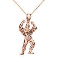 Weightlifting Fitness Sport Bodybuilder Pendant Necklace in Solid Gold (Yellow/Rose/White)