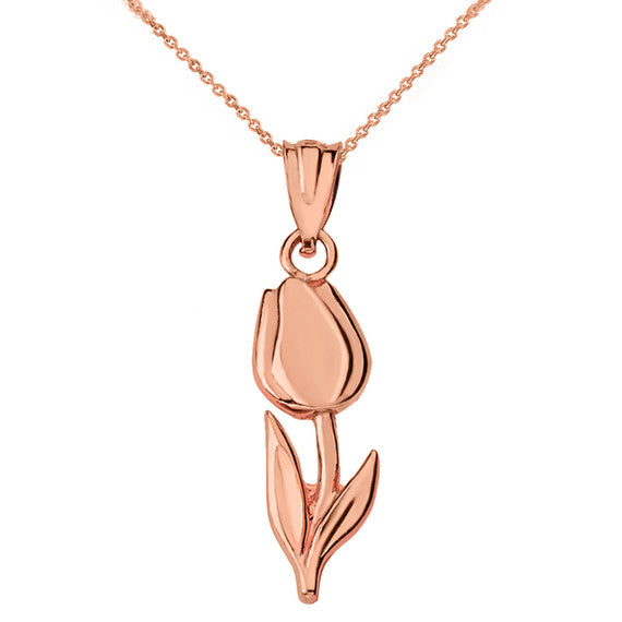 Gold Tulip Flower Pendant Necklace (Available in Yellow/Rose/White Gold)