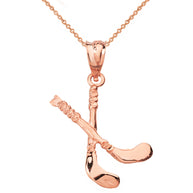 Solid Gold Hockey Sticks 3D Pendant Necklace (Available in Yellow/Rose/White Gold)