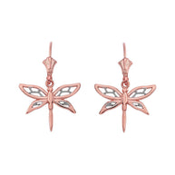 Adorable Dragonfly Two-Tone Leverback Earrings(Available in Yellow/Rose/White Gold)