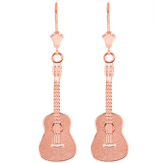 Musical Acoustic Band Guitar Leverback Earrings (Available in Yellow/Rose/White Gold)