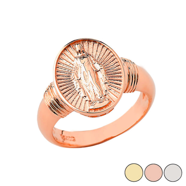 Gold Religious Virgin Mary Oval Signet Ring (Available in Yellow/Rose/White Gold)