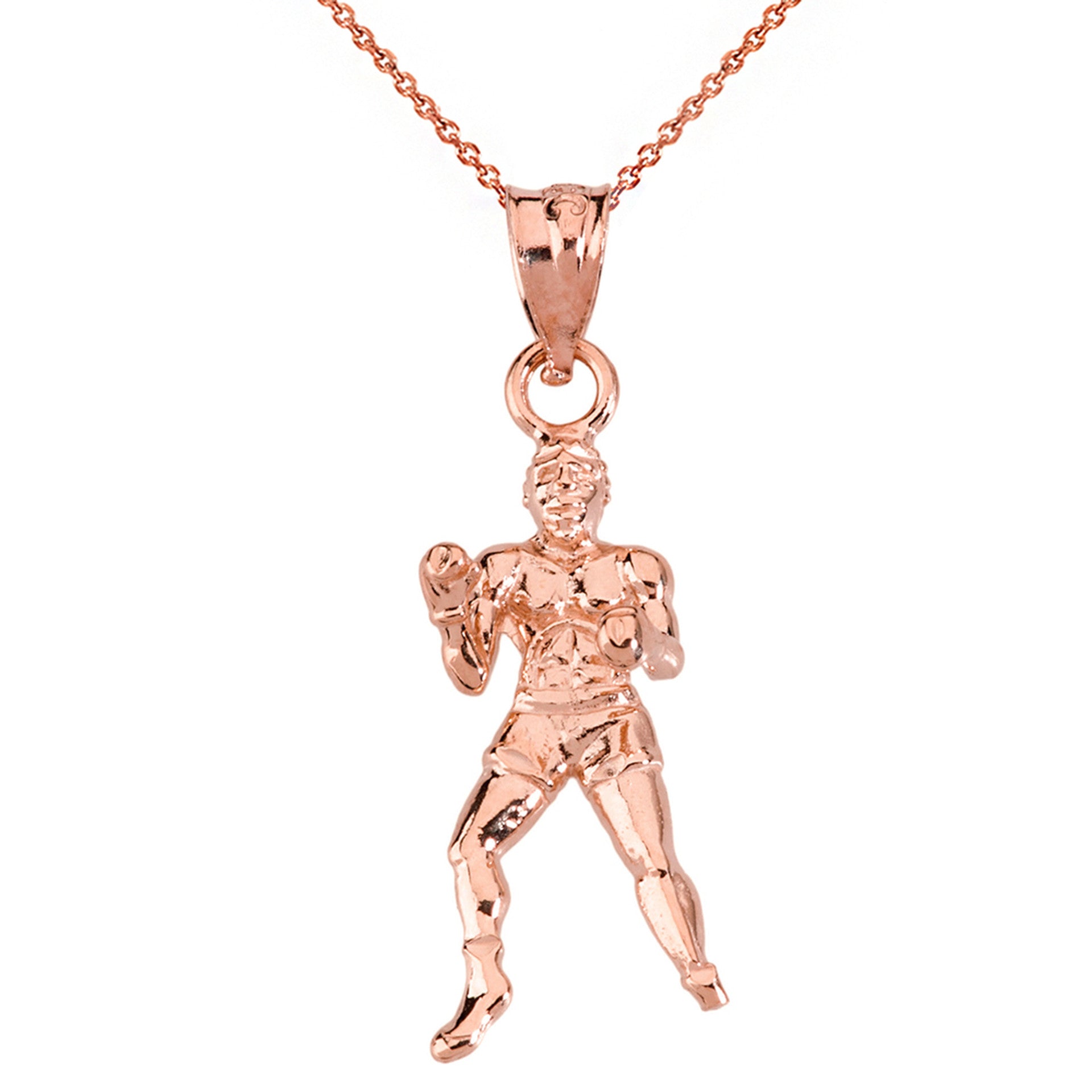 Fight Sports Athletic Boxing Pendant Necklace in Solid Gold (Available in Yellow/Rose/White)