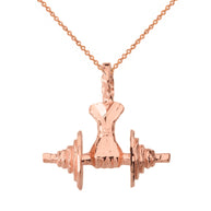 Bodybuilding Lifting Barbell 3D Pendant Necklace in Solid Gold (Available inYellow/Rose/White)
