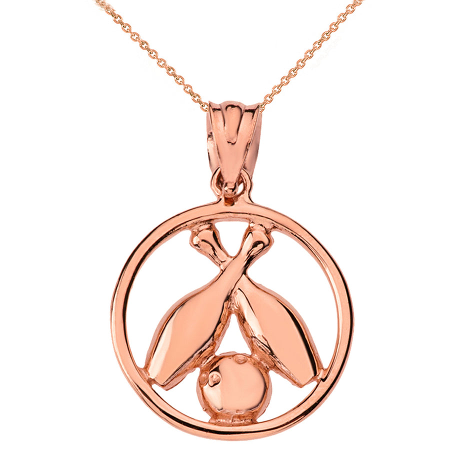 Solid Gold Circle Bowling Pendant Necklace (Available in Yellow/Rose/White Gold)