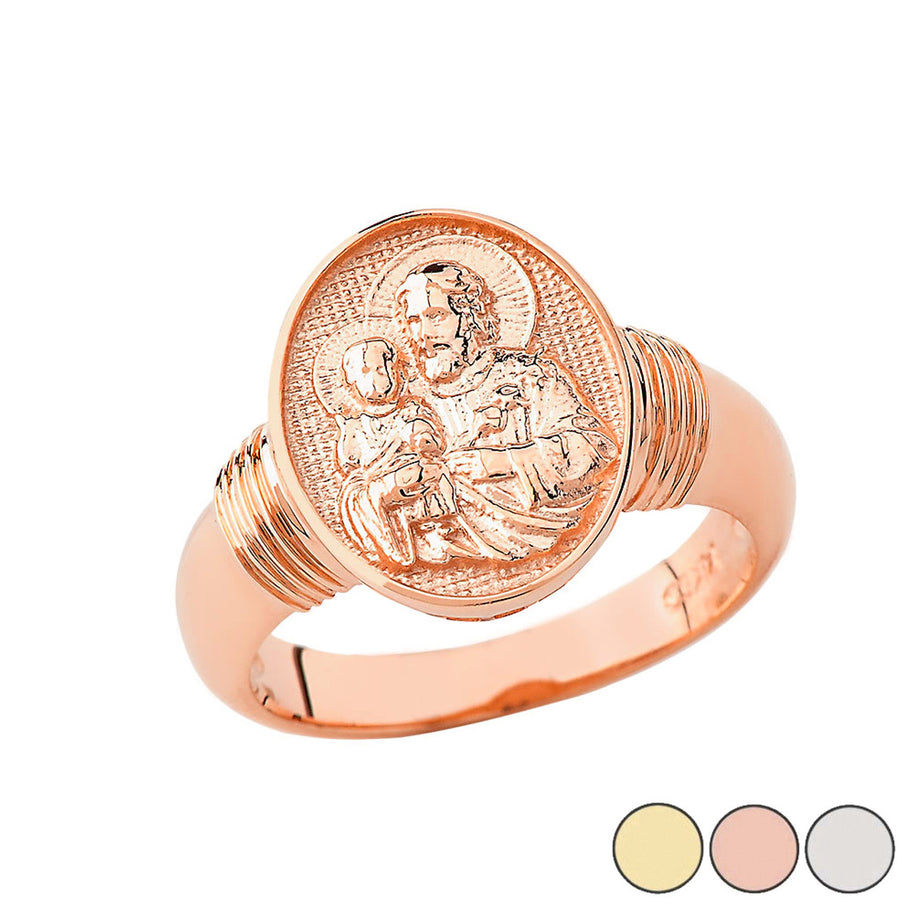 Gold Religious Patron Saint Joseph Oval Signet Ring (Available in Yellow/Rose/White Gold)