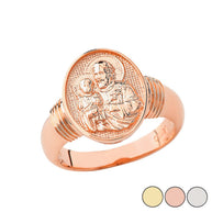 Gold Religious Patron Saint Joseph Oval Signet Ring (Available in Yellow/Rose/White Gold)