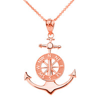 Solid Gold Mariner's Anchor Compass Charm Pendant Necklace (Available in Yellow/Rose/White Gold)