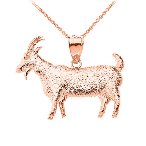 Solid Gold Goat Textured Charm Pendant Necklace (Available in Yellow/Rose/White Gold)