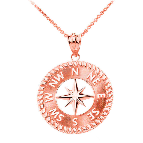 Gold Navigation Compass Pendant Necklace (Available in Yellow/Rose/White Gold)
