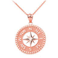 Gold Navigation Compass Pendant Necklace (Available in Yellow/Rose/White Gold)