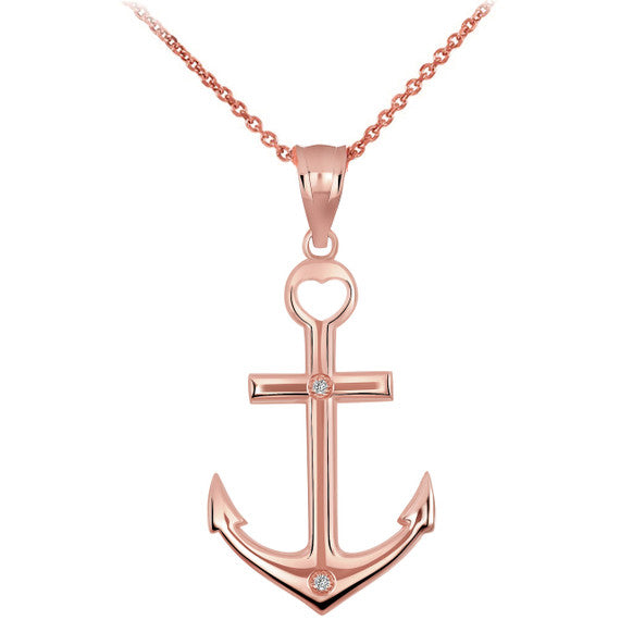 High Polished Sea Anchor Diamond Pendant Necklace in Gold (Available in Yellow/Rose/White Gold)