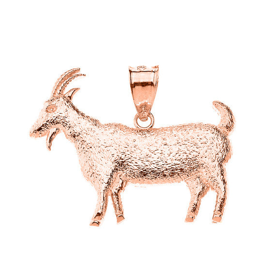 Solid Gold Goat Textured Charm Pendant Necklace (Available in Yellow/Rose/White Gold)