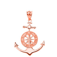 Solid Gold Mariner's Anchor Compass Charm Pendant Necklace (Available in Yellow/Rose/White Gold)