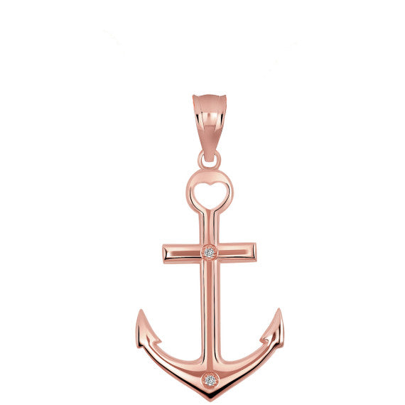 High Polished Sea Anchor Diamond Pendant Necklace in Gold (Available in Yellow/Rose/White Gold)
