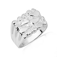 .925 Sterling Silver Men's Ribbed Nugget Ring