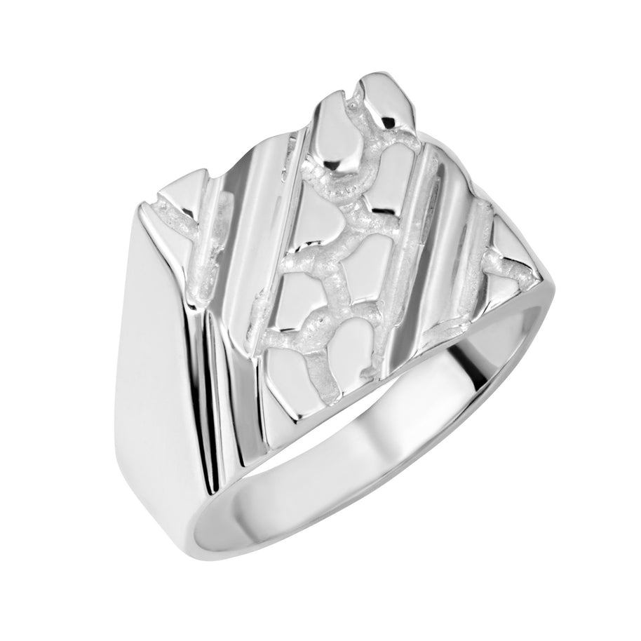 .925 Sterling Silver Men's Striped Nugget Ring