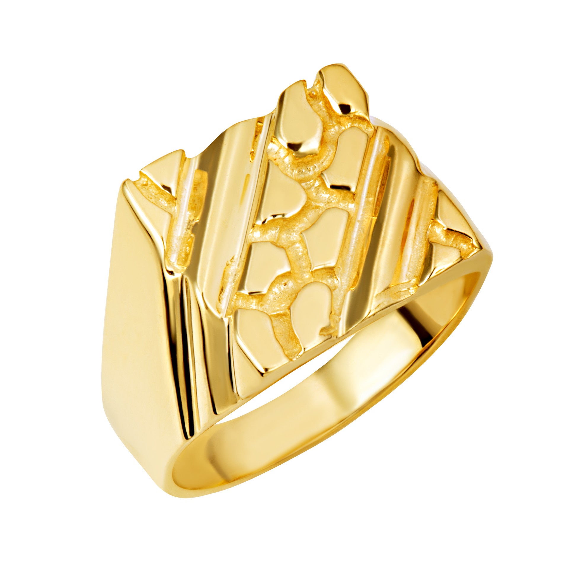Yellow Gold Men's Striped Nugget Ring