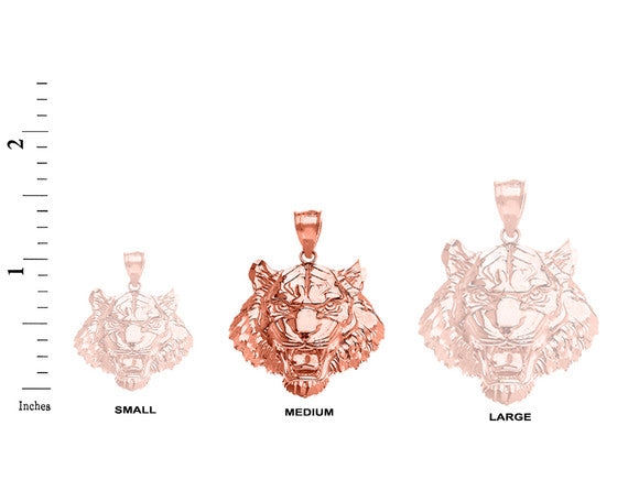 Roaring Tiger Pendant Necklace in Gold (Medium) 1.31 in. (Yellow/Rose/White)