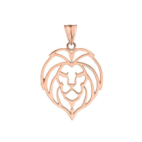 Solid Gold Lion Head Cut Out Pendant Necklace (Available in Yellow/Rose/White Gold)