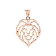 Solid Gold Lion Head Cut Out Pendant Necklace (Available in Yellow/Rose/White Gold)