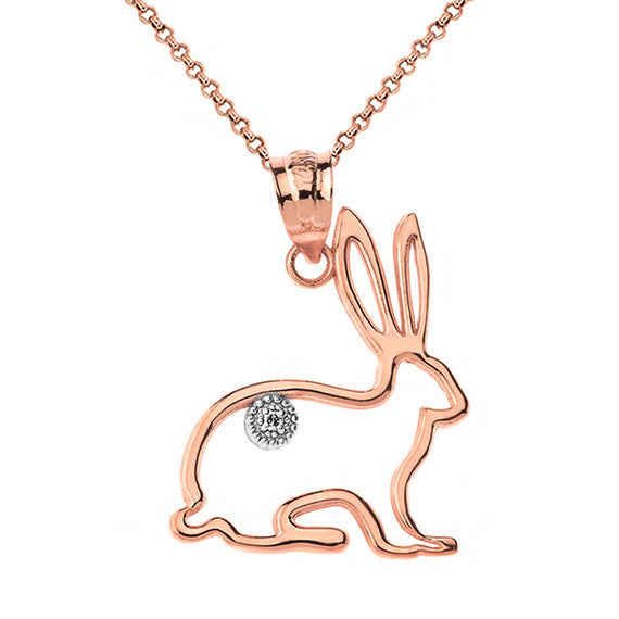 Jack Rabbit Outline Solitaire Pendant Necklace in Gold (Yellow/Rose/White)