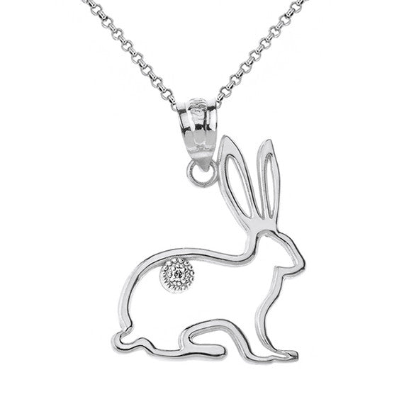 Jack Rabbit Outline Solitaire Pendant Necklace in Gold (Yellow/Rose/White)