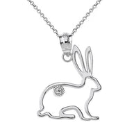 Jack Rabbit Outline Solitaire Pendant Necklace in Gold (Yellow/Rose/White)