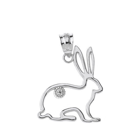 Jack Rabbit Outline Solitaire Pendant Necklace in Gold (Yellow/Rose/White)