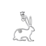 Jack Rabbit Outline Solitaire Pendant Necklace in Gold (Yellow/Rose/White)