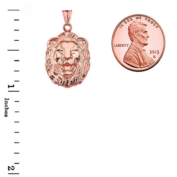 Gold Diamond Cut Lion Pendant Necklace (Available in Yellow/Rose/White Gold)