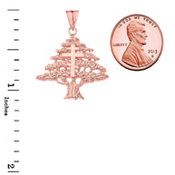 Gold Lebanese Cedar Tree With Orthodox Cross Pendant Necklace (Available in Yellow/Rose/White)