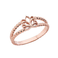 Gold Lotus Flower Bloom Rope Band Ring (Available in Yellow/Rose/White Gold)