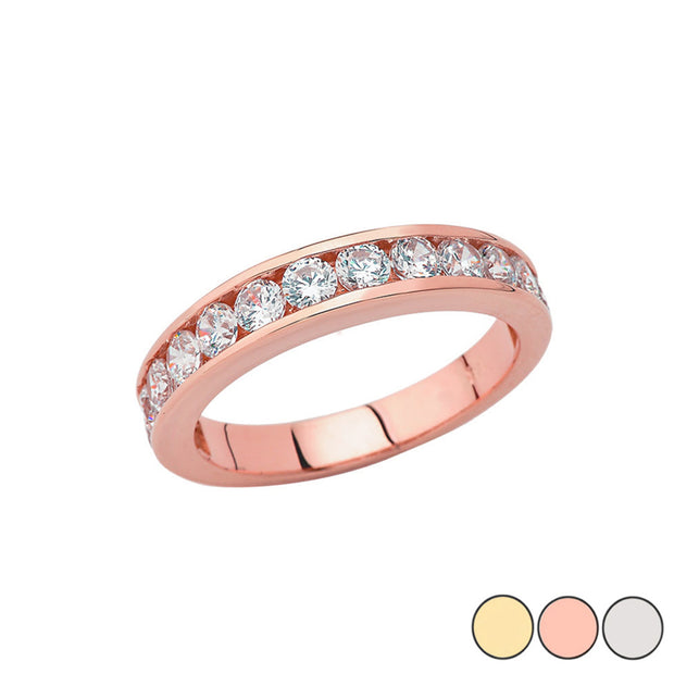 Gold Men's Cubic Zirconia Wedding Band Ring (Available in Yellow/Rose/White Gold)