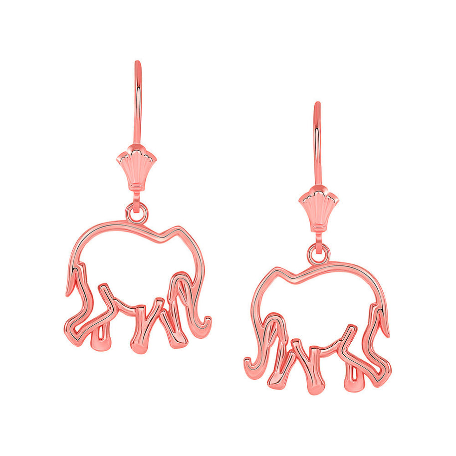 Gold Lucky Elephant Leverback Earrings (Available in Yellow/Rose/White Gold)
