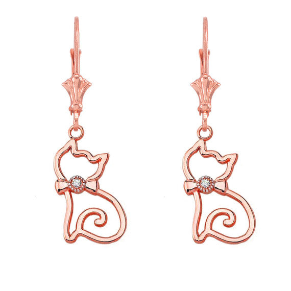 Openwork Diamond Cat Leverback Earring (Available in Yellow/Rose/White Gold)