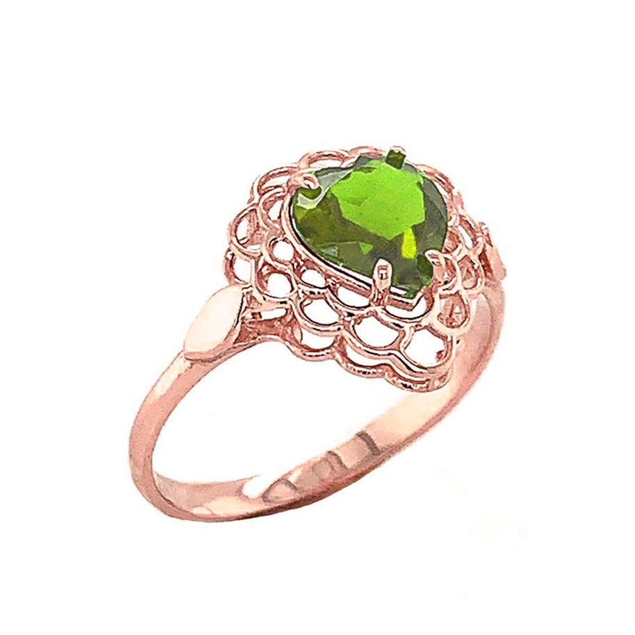 Gold Filigree Heart Cut Genuine Peridot Gemstone Ring (Available in Yellow/Rose/White Gold)