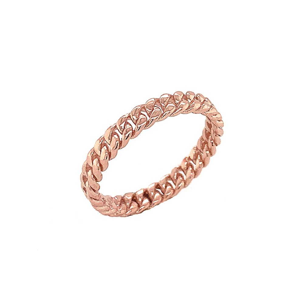 3mm Gold Cuban Link Chain Ring (Available in Yellow Gold, Rose Gold, White Gold)