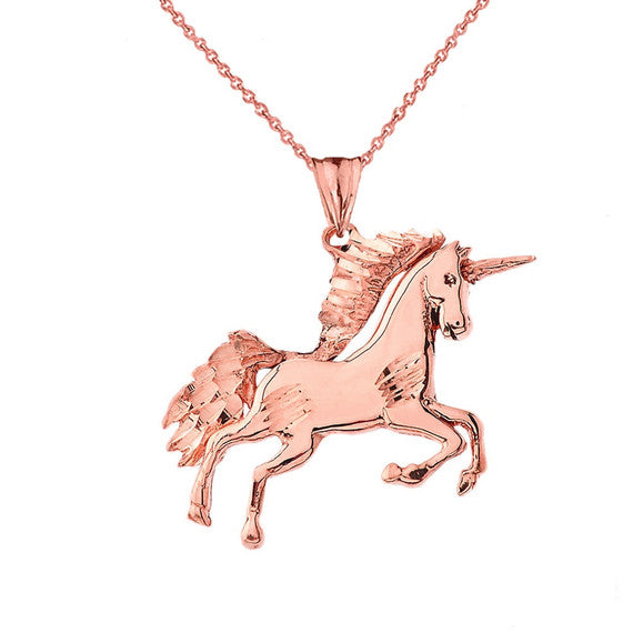 Gold Unicorn Pendant Necklace (Available in Yellow/Rose/White/Two Tone Gold)