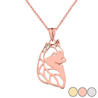 Gold Alaskan Husky Cutout Silhouette Pendant Necklace (Available in Yellow/Rose/White)